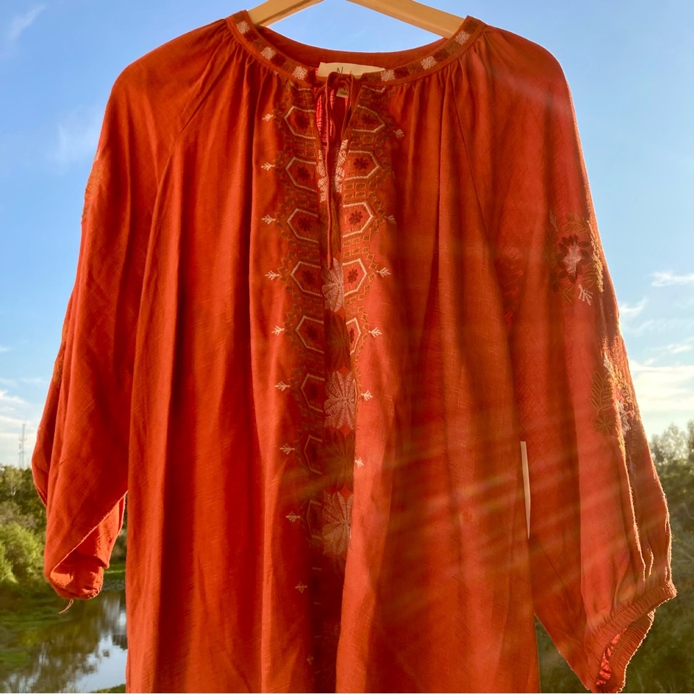 NWT NURTURE Westbound Rich Orange/Broun Blouse with Intricate Embroidery SIZE:XL